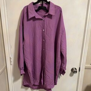 Women's 5X Purple Button Down Long Sleeve Soft Loose‎ Fitting Blouse Comfortable